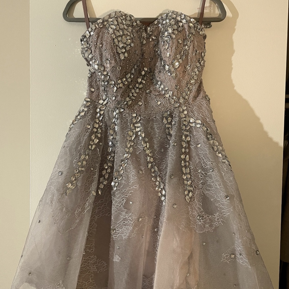 Lilac Purple Lace and Diamond Strapless Dress